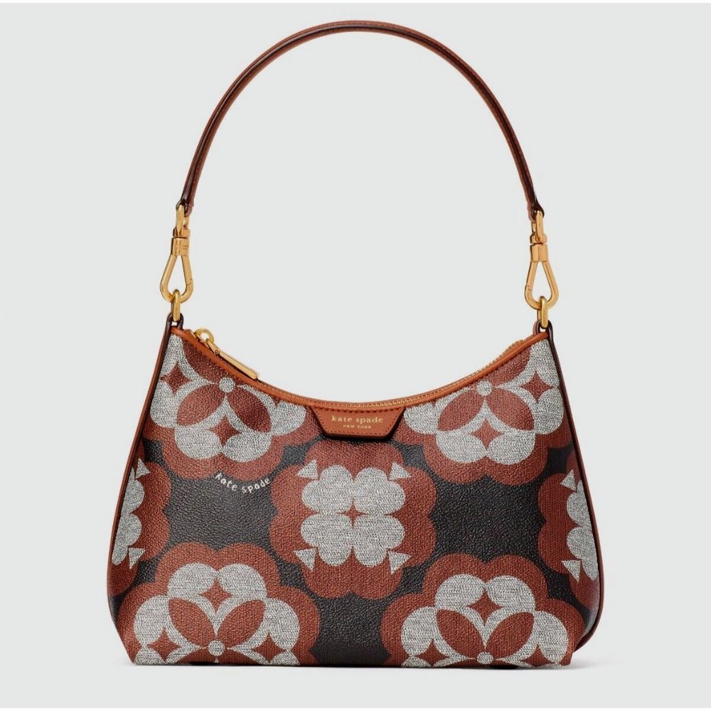 New Kate Spade Spade Flower Monogram Coated Canvas Medium Crossbody Black Multi